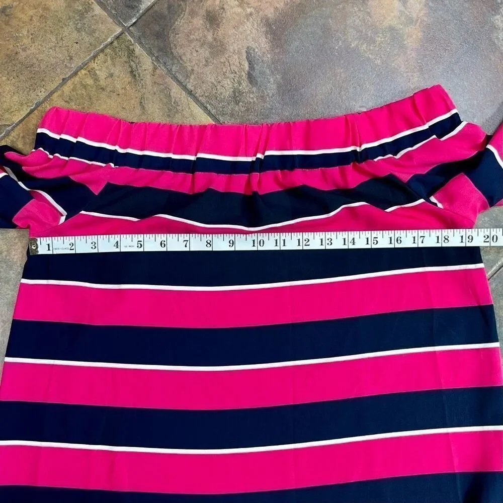 Vine & Love Color Block Stripe Off The Shoulder Blouse Medium